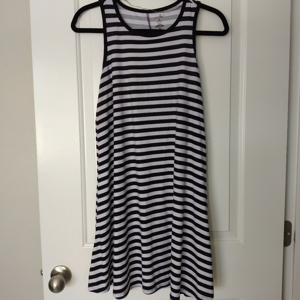 Just Be Women's Black and White Striped Sleeveless Tank Dress Size S